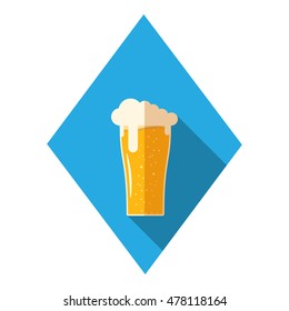 Vector flat icon with goblet of beer on the blue rhombus background.