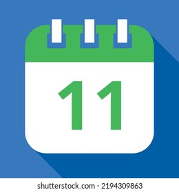 Vector flat icon of green calendar on blue background, appointment schedule marking day 11.e