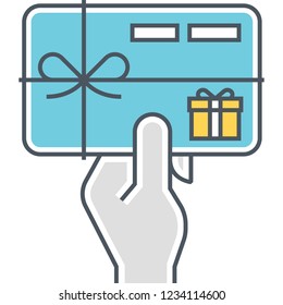 Vector Flat Icon Of Hand Holding A Giftcard Illustration