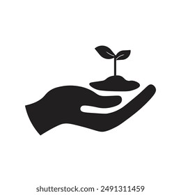vector flat icon of hand with plant