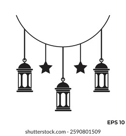 vector flat icon of hanging lantern and star ornament