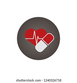 vector flat icon heart cardiogram pills medicine shadow health