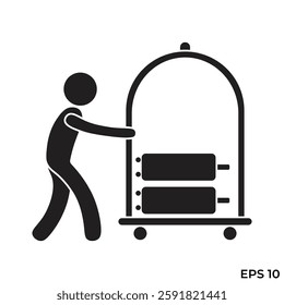 vector flat icon of hotel attendant carrying guest luggage