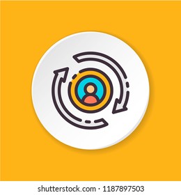 Vector flat icon HR-change. HR research sign. Button for web, mobile app, site, banner, ad, smm. Pictogram for UI/UX/GUI user interface. Editable stroke.