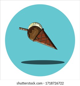 Icono de vector plano cono de crema de hielo,Diseño de estilo de caricatura