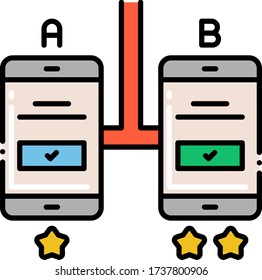 Vector flat icon illustration of A/B split testing. A method of comparing two version of a webpage or app.