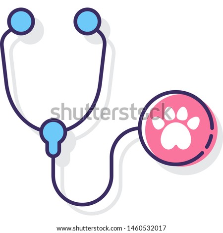 Vector flat icon illustration of animal checkup. A stethoscope with paw sign.