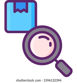 Vector flat icon illustration of a box and a magnifying glass. Parcel tracking concept.