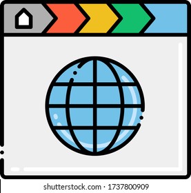 Vector flat icon illustration of breadcrumb trail navigation. A graphical control element frequently used as a navigational aid in user interfaces and on web pages.