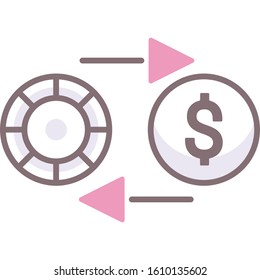 Vector flat icon illustration of chips currency exchange. Casino gambling concept.