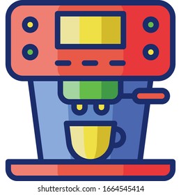 Vector flat icon illustration of a coffee maker espresso machine and a cup