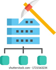 Vector flat icon illustration of data mining. Process of discovering patterns involving methods at the intersection of machine learning, statistics, and database systems.