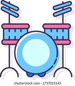 Vector flat icon illustration of drum set musical instruments