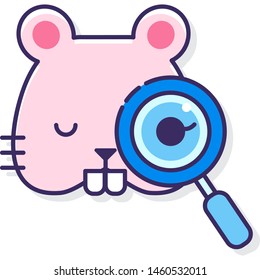 Vector flat icon illustration of examining hamster eye. Animal pet care concept.