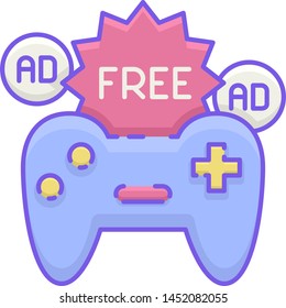 Vector flat icon illustration of f2p free to play with ads. Esports and video game concept.