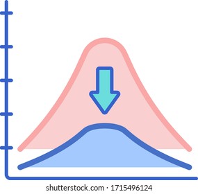 Vector Flat Icon Illustration Of Flattening The Curve Chart For Covid-19 Coronavirus Infection Rate