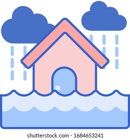 Vector flat icon illustration of flooded house