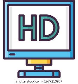 Vector flat icon illustration of HD film. Video production concept.