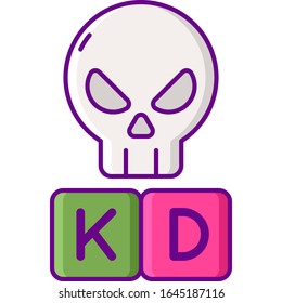 Vector flat icon illustration of KD kill death ratio. Video game and esports concept.