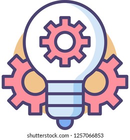 Vector flat icon illustration of light bulb and gears, innovation concept