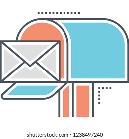 Vector flat icon illustration of mailbox with envelope mail