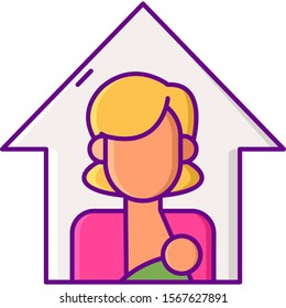 Vector flat icon illustration of a mother breastfeeding her baby. Lactation room concept.