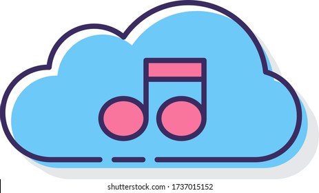 Vector flat icon illustration of online streaming cloud music