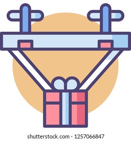 Vector flat icon illustration of package shipping using drone