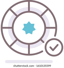 Vector flat icon illustration of poker chip with checkmark. Free bet offers. Casino gambling concept.