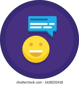 Vector flat icon illustration of positive customer feedback. Happy face with speech bubble.
