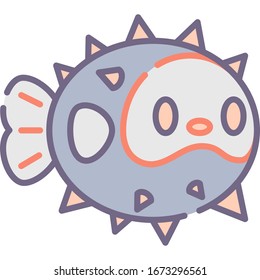 Vector flat icon illustration of a puffer fish. Animals and fauna concept.