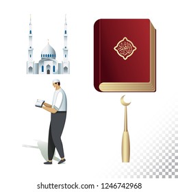 Vector flat icon illustration of symbolizing Islam. Colorful objects on a transparent background.