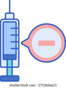 Vector Flat Icon Illustration Of A Syringe With Minus Sign. Vaccine Side Effect Concept.