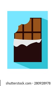 Vector flat icon illustration of unpacked bitten chocolate