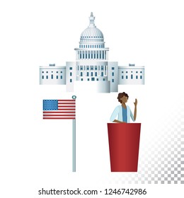 Vector flat icon illustration of US election symbols. Colorful objects on a transparent background.