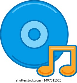 Vector flat icon illustration of vinyl record disc and musical note. Music album concept