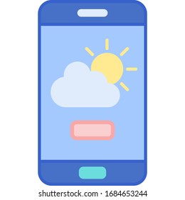 Icono de vector plano de la aplicación meteorológica. Símbolo de sol y nube en el smartphone.
