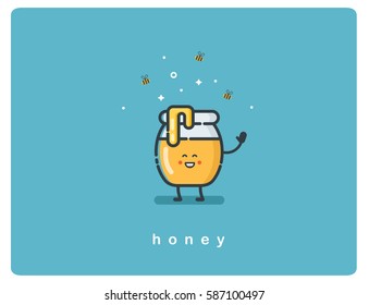 Vector flat icon jar of honey, food icon cartoon character 