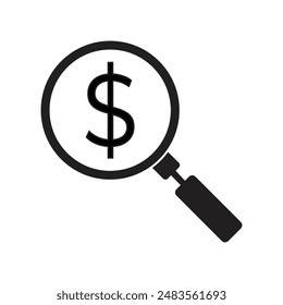 vector flat icon of magnifying glass looking at money results