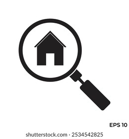 vector flat icon of magnifying glass looking for a house