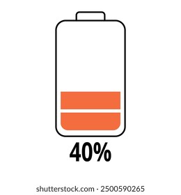 Vector flat icon of mobile phone battery charging bar at 40%.