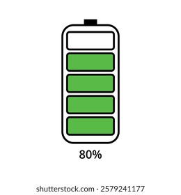 Vector flat icon of mobile phone battery charging for websites and graphic resources, 80% charged..