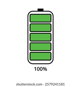 Vector flat icon of mobile phone battery charging for websites and graphic resources, 100% charged.