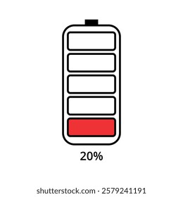 Vector flat icon of mobile phone battery charging for websites and graphic resources, 20% charged.