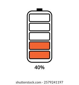 Vector flat icon of mobile phone battery charging for websites and graphic resources, 40% charged.