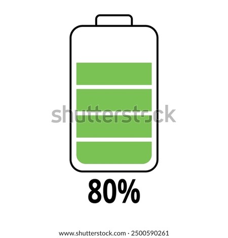 Vector flat icon of mobile phone battery charging bar at 80%.