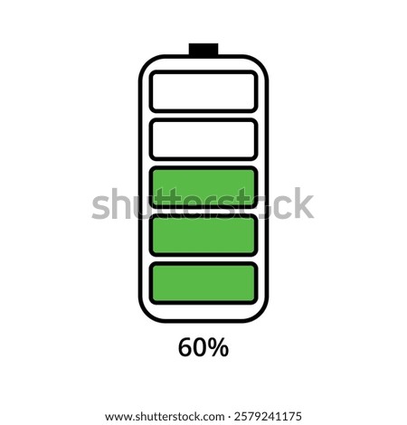 Vector flat icon of mobile phone battery charging for websites and graphic resources, 60% charged.