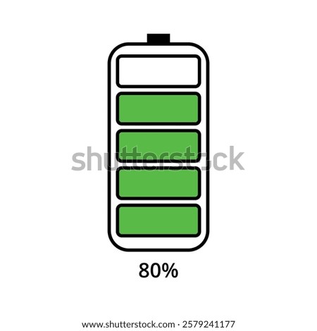 Vector flat icon of mobile phone battery charging for websites and graphic resources, 80% charged..