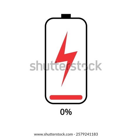 Vector flat icon of mobile phone battery charging for websites and graphic resources, 0% charged.