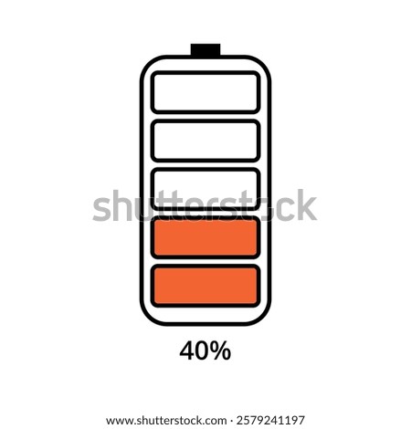 Vector flat icon of mobile phone battery charging for websites and graphic resources, 40% charged.